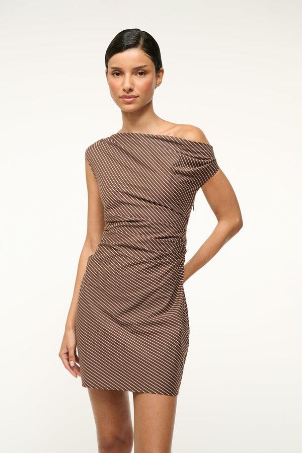 Staud MINI PHARE DRESS DARK OAK MICRO STRIPE