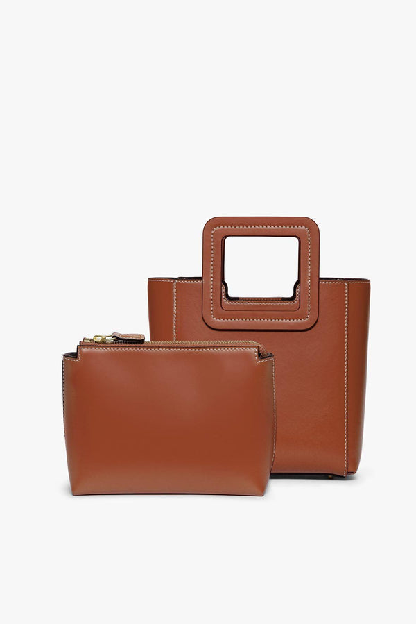 Staud MINI SHIRLEY LEATHER BAG SADDLE