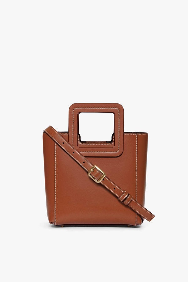 staud MINI SHIRLEY LEATHER BAG SADDLE