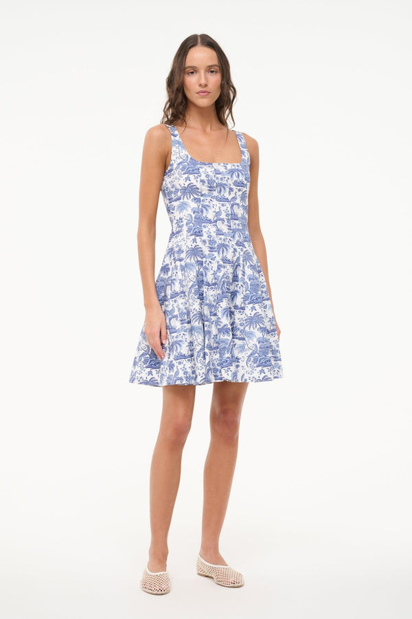 Staud MINI WELLS DRESS BLUE TOILE