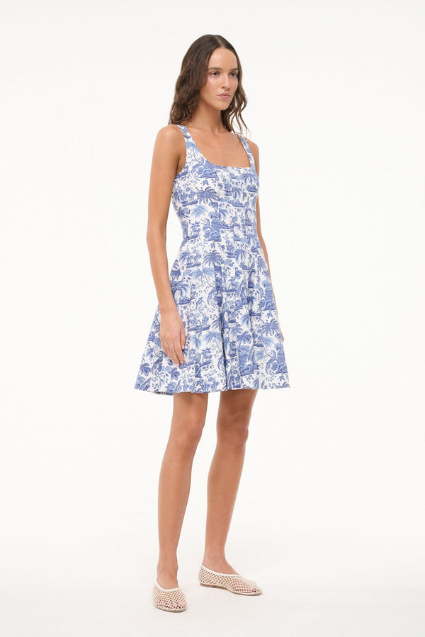 Staud MINI WELLS DRESS BLUE TOILE
