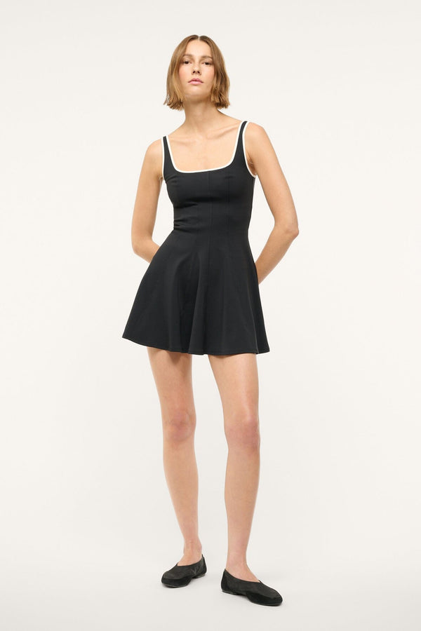 staud MINI WELLS SPORT DRESS BLACK IVORY