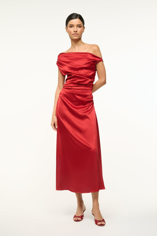 staud PHARE SILK DRESS ROUGE