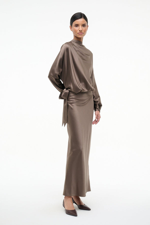 Staud PHOEBE SILK DRESS TRUFFLE