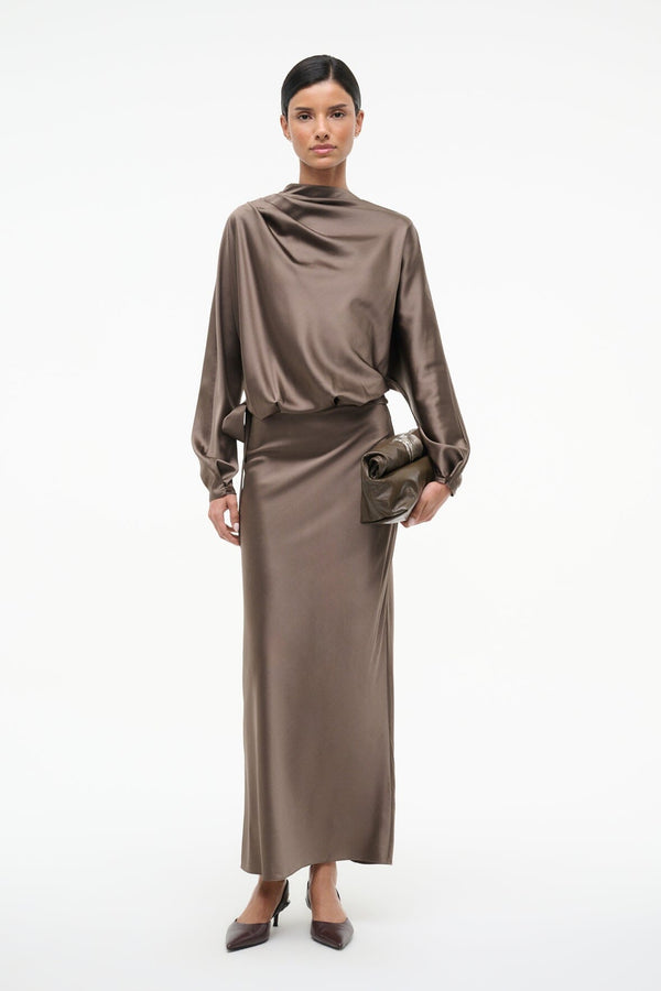 staud PHOEBE SILK DRESS TRUFFLE