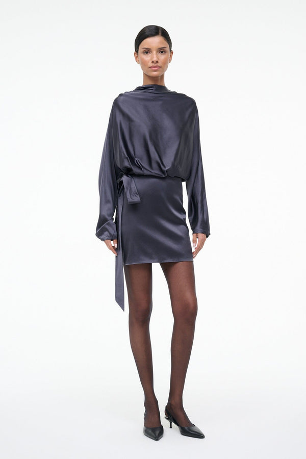 staud PHOEBE SILK MINI DRESS NOCTURNE