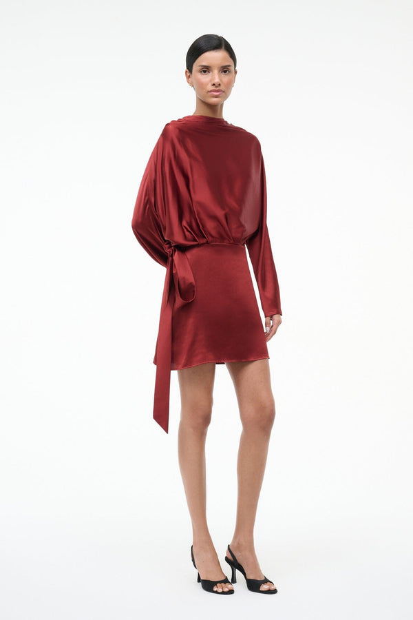Staud PHOEBE SILK MINI DRESS SANGRIA