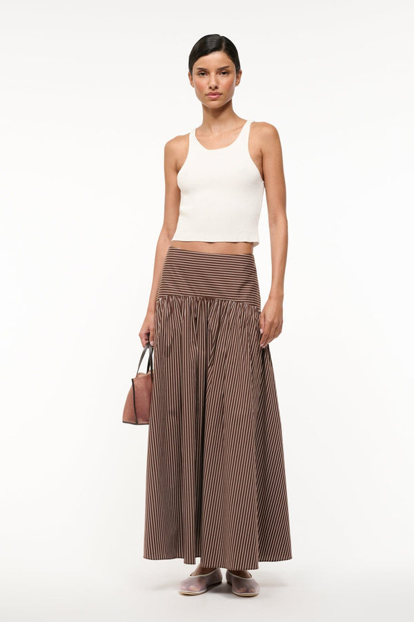 staud PROCIDA SKIRT DARK OAK MICRO STRIPE