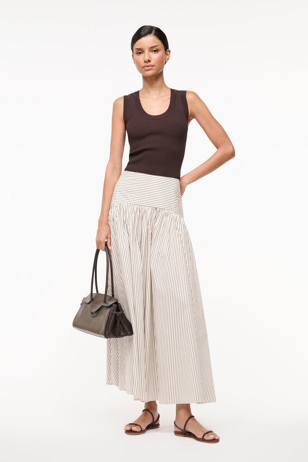 staud PROCIDA SKIRT IVORY DARK OAK MICRO STRIPE