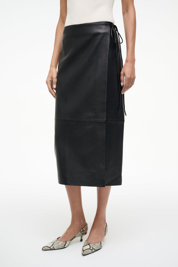 Staud ROMAN LEATHER WRAP SKIRT BLACK