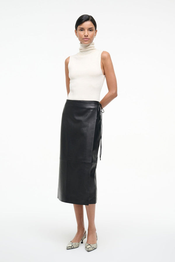 Staud ROMAN LEATHER WRAP SKIRT BLACK