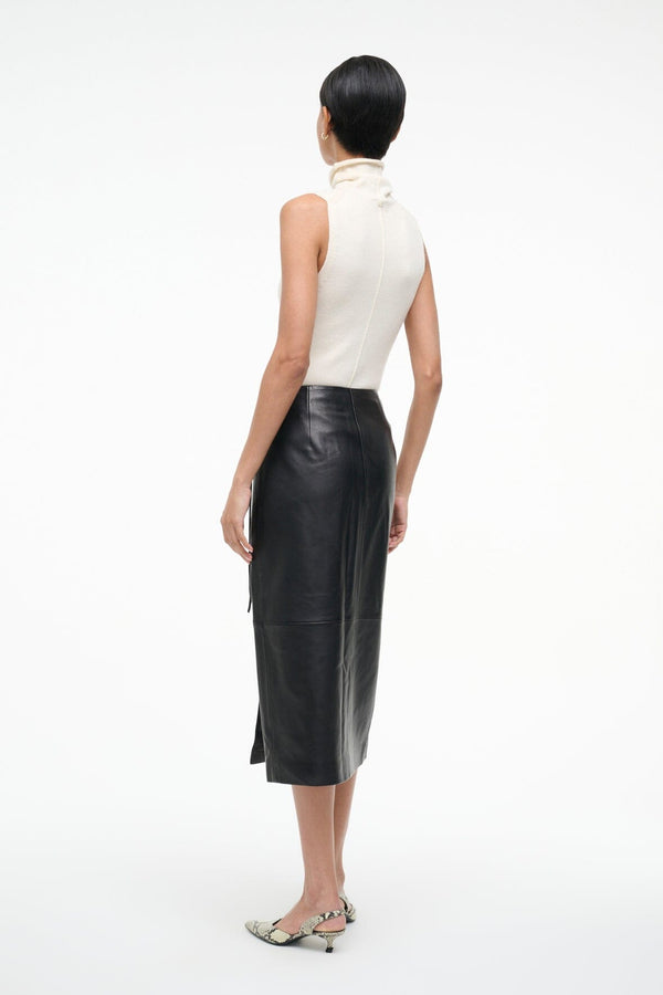 Staud ROMAN LEATHER WRAP SKIRT BLACK