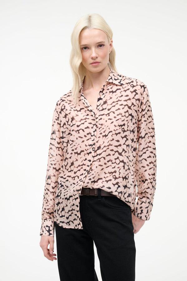 Staud ROXBURY SILK SHIRT ALMOND BLACK