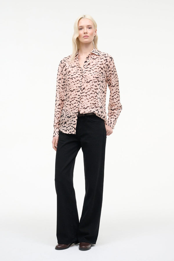 Staud ROXBURY SILK SHIRT ALMOND BLACK
