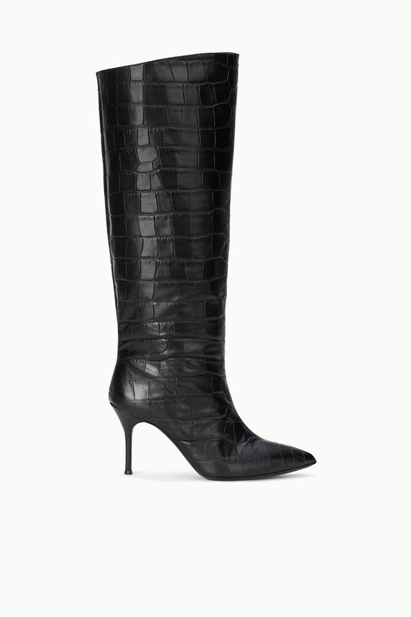 staud SEBASTIAN HIGH HEEL BOOT BLACK CROCO