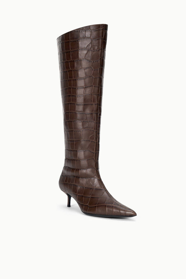 Staud SEBASTIAN KITTEN HEEL BOOT ESPRESSO CROCO