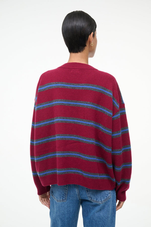 Staud SERRANO CASHMERE RELAXED CREW CRIMSON STRIPE