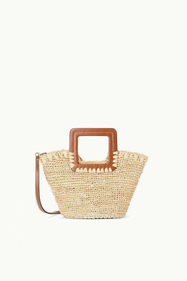 staud SHIRLEY RAFFIA MINI BUCKET NATURAL TAN