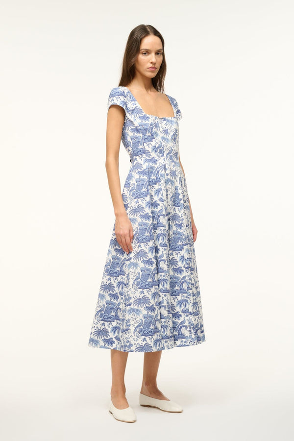 Staud SHORT SLEEVE WELLS DRESS BLUE TOILE