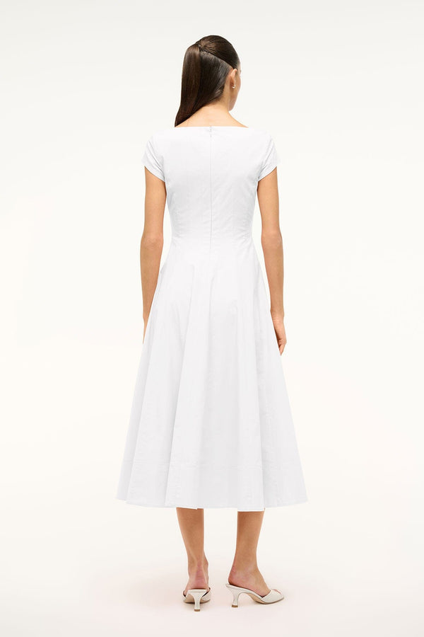 Staud SHORT SLEEVE WELLS DRESS WHITE