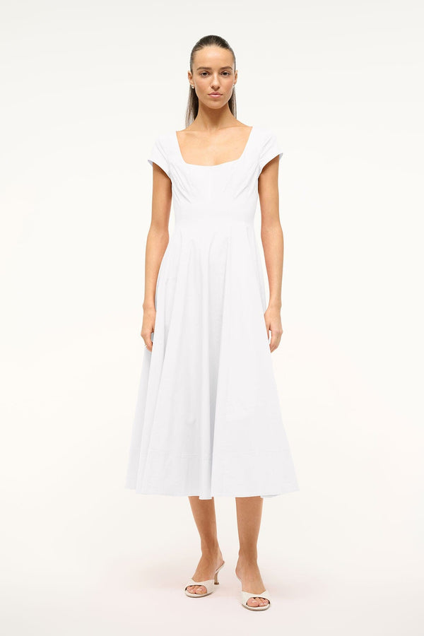 staud SHORT SLEEVE WELLS DRESS WHITE