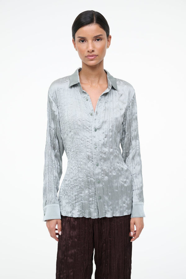 staud SUKI SHIRT SILVER SAGE PLISSE