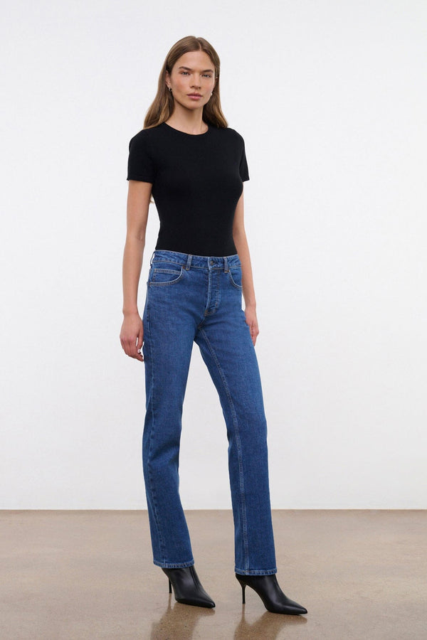 staud TEDDY STRAIGHT JEAN STONE BLUE STRETCH