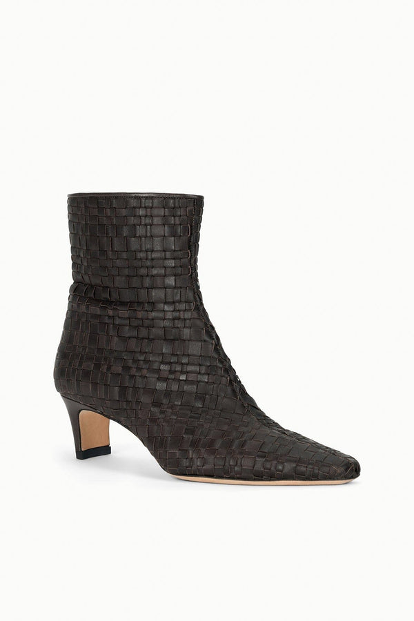 Staud WALLY ANKLE BOOT ESPRESSO WOVEN LEATHER