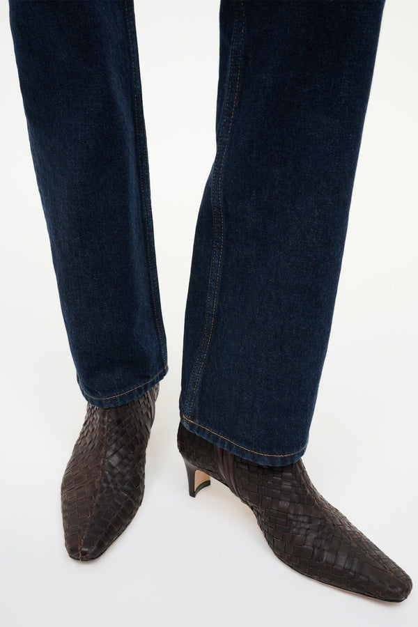 Staud WALLY ANKLE BOOT ESPRESSO WOVEN LEATHER
