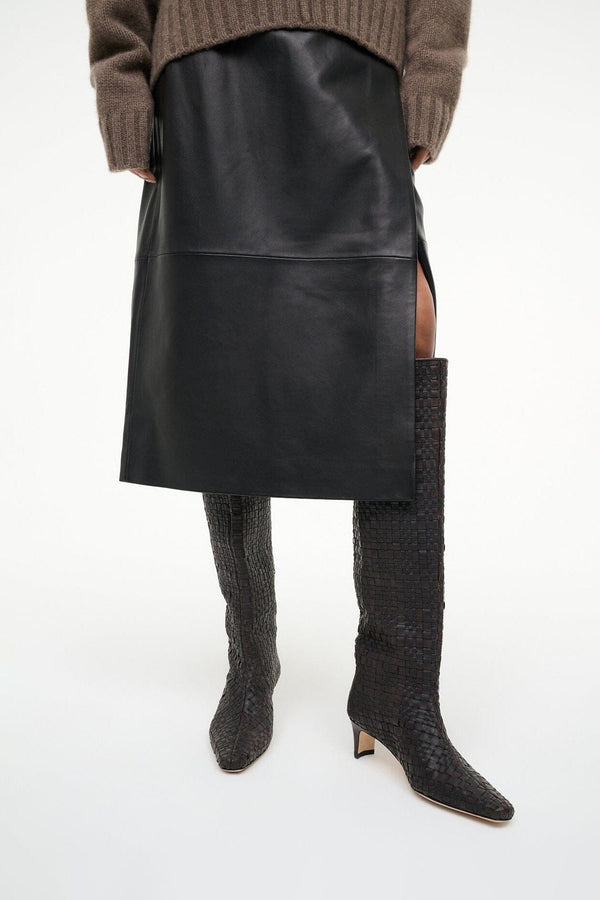 Staud WALLY BOOT ESPRESSO WOVEN LEATHER