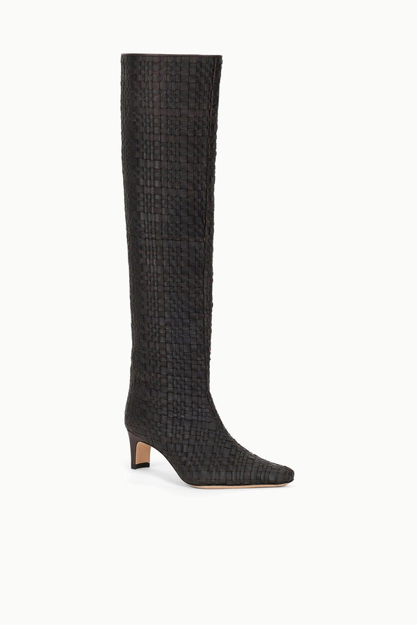 Staud WALLY BOOT ESPRESSO WOVEN LEATHER