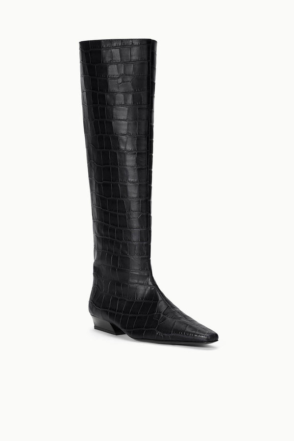 Staud WALLY FLAT BOOT BLACK CROCO