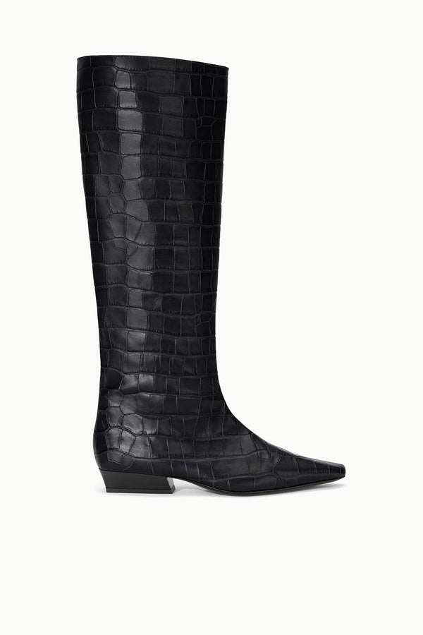 staud WALLY FLAT BOOT BLACK CROCO