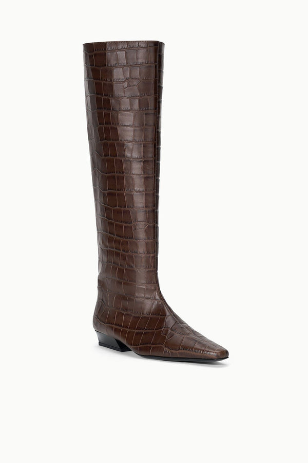 Staud WALLY FLAT BOOT ESPRESSO CROCO