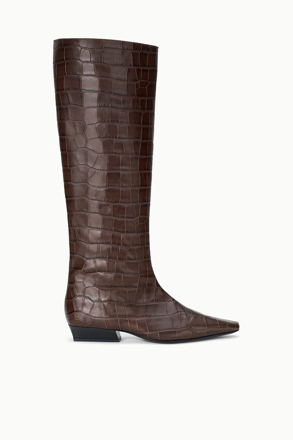 staud WALLY FLAT BOOT ESPRESSO CROCO