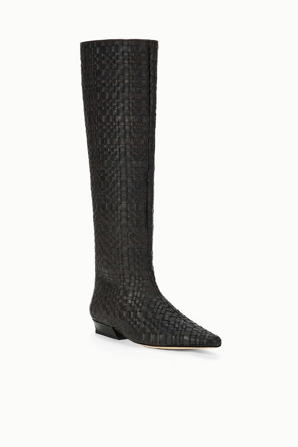 Staud WALLY FLAT BOOT ESPRESSO WOVEN LEATHER