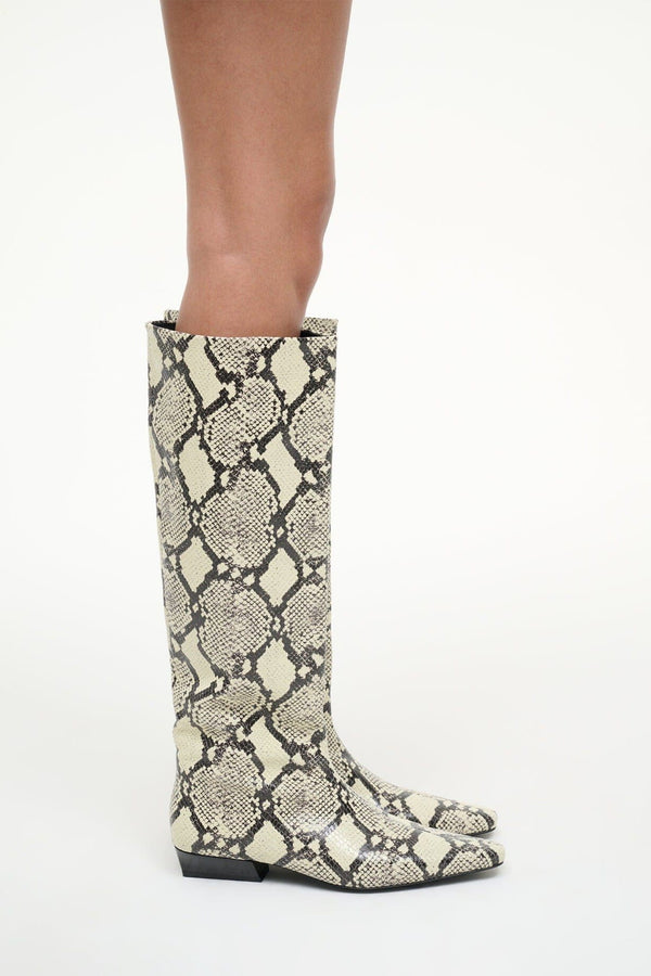 Staud WALLY FLAT BOOT WHITE SNAKE