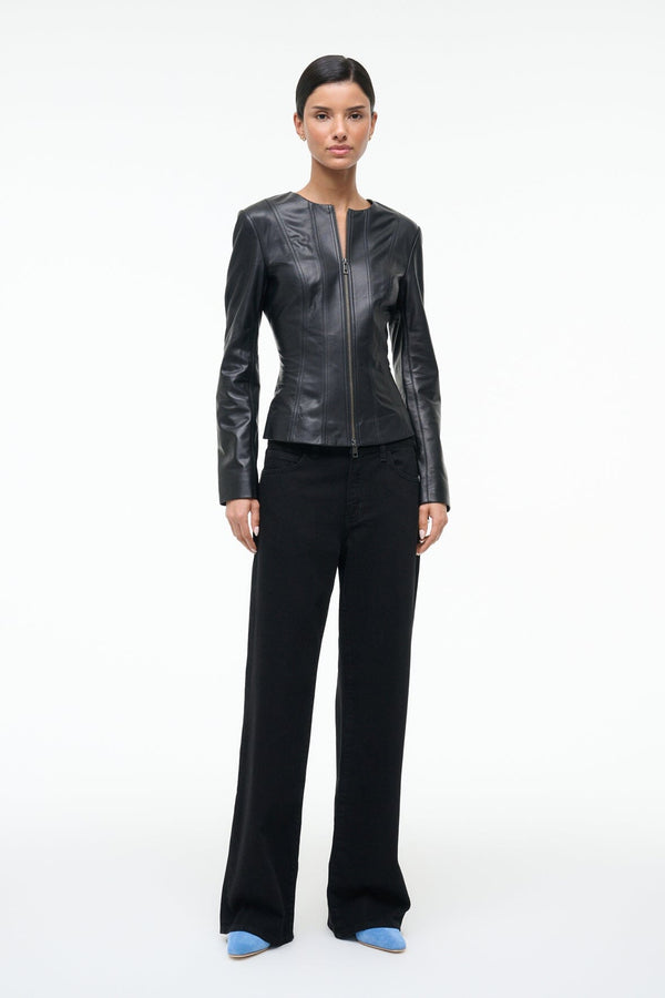 Staud WELLS LEATHER JACKET BLACK