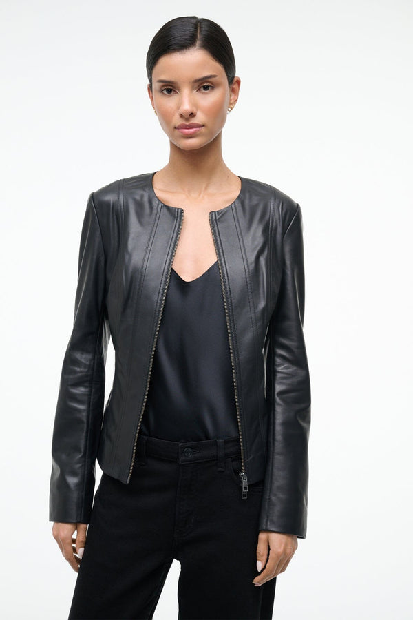 Staud WELLS LEATHER JACKET BLACK