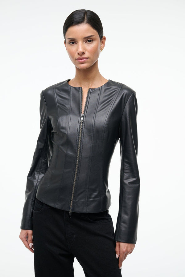 staud WELLS LEATHER JACKET BLACK