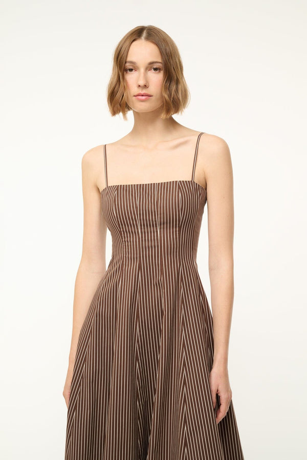 Staud WYLIE DRESS DARK OAK MICRO STRIPE