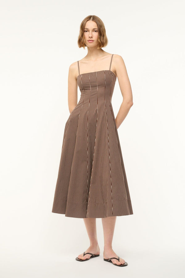 Staud WYLIE DRESS DARK OAK MICRO STRIPE