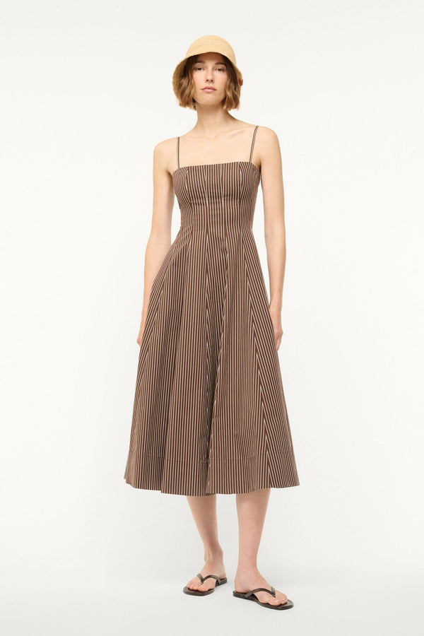 staud WYLIE DRESS DARK OAK MICRO STRIPE
