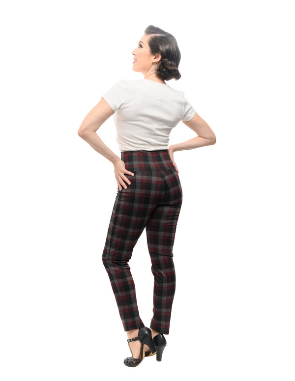 Steady Clothing Back In Plaid Audrey Leggings In Burgundy