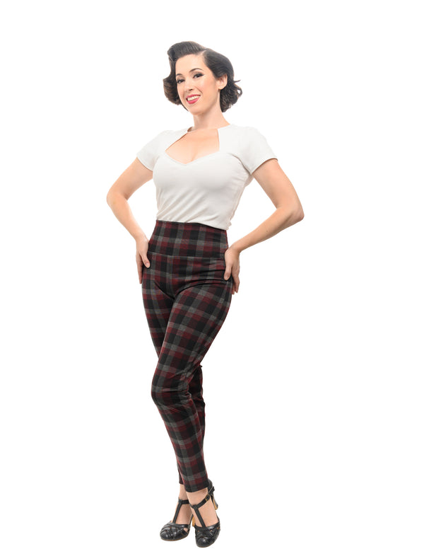 steady clothing Back in Plaid Audrey Leggings in Burgundy