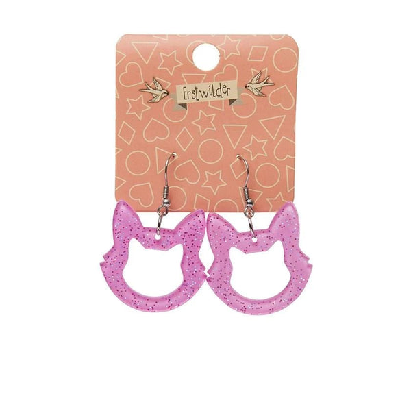 Steady Clothing Cat Head Solid Glitter Resin Drop Earrings In Pink