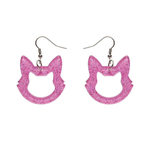 steady clothing Cat Head Solid Glitter Resin Drop Earrings in Pink