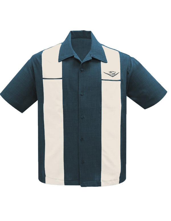 steady clothing Classic Cruising Bowling Shirt in Teal/Cream