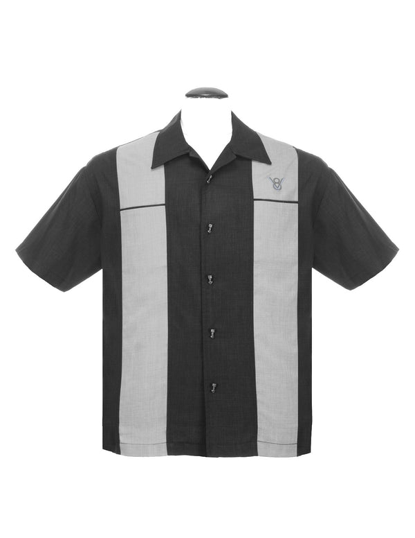 steady clothing Classy Piston Bowling Shirt in Black/Silver