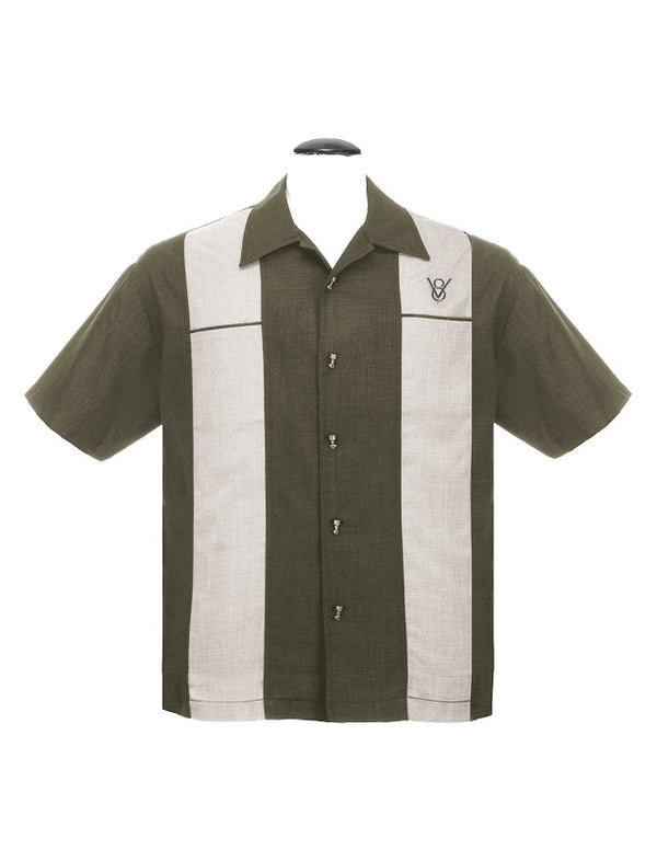 Steady Clothing Classy Piston Bowling Shirt In Olive/Sage